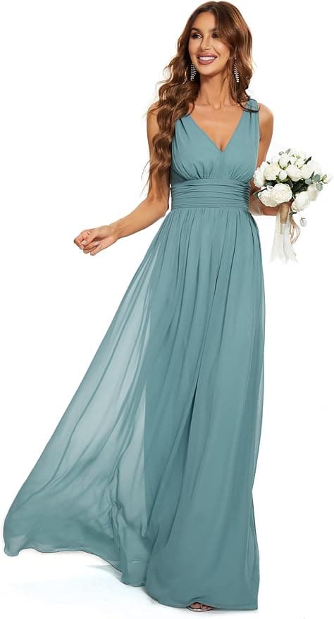 Ever-Pretty Robe de Soirée Longue Femme avec Ruchés